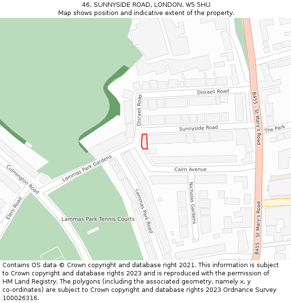 46, SUNNYSIDE ROAD, LONDON, W5 5HU: Location map and indicative extent of plot