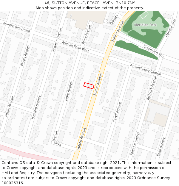 46, SUTTON AVENUE, PEACEHAVEN, BN10 7NY: Location map and indicative extent of plot