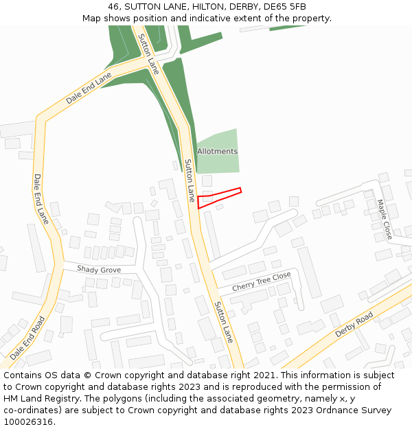 46, SUTTON LANE, HILTON, DERBY, DE65 5FB: Location map and indicative extent of plot