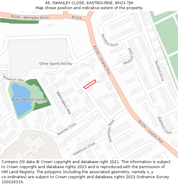 46, SWANLEY CLOSE, EASTBOURNE, BN23 7JW: Location map and indicative extent of plot