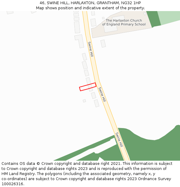 46, SWINE HILL, HARLAXTON, GRANTHAM, NG32 1HP: Location map and indicative extent of plot