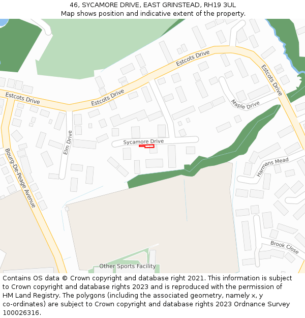 46, SYCAMORE DRIVE, EAST GRINSTEAD, RH19 3UL: Location map and indicative extent of plot