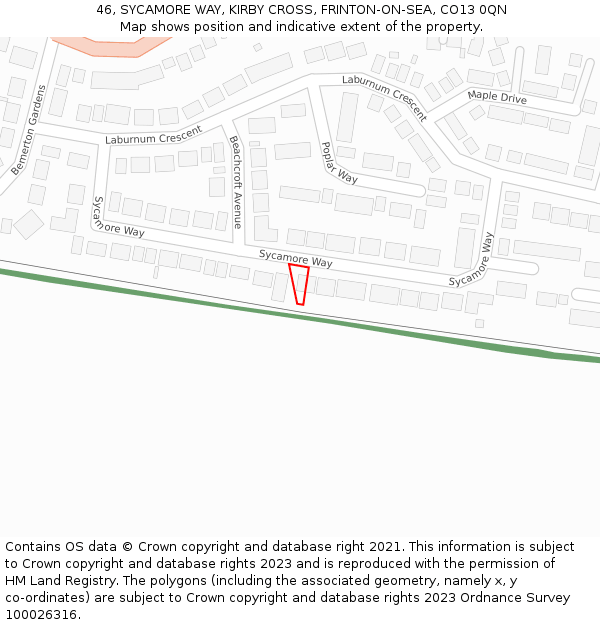46, SYCAMORE WAY, KIRBY CROSS, FRINTON-ON-SEA, CO13 0QN: Location map and indicative extent of plot