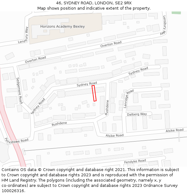 46, SYDNEY ROAD, LONDON, SE2 9RX: Location map and indicative extent of plot