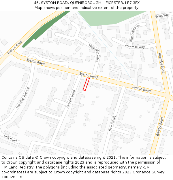 46, SYSTON ROAD, QUENIBOROUGH, LEICESTER, LE7 3FX: Location map and indicative extent of plot