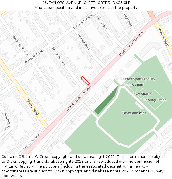 46, TAYLORS AVENUE, CLEETHORPES, DN35 0LR: Location map and indicative extent of plot