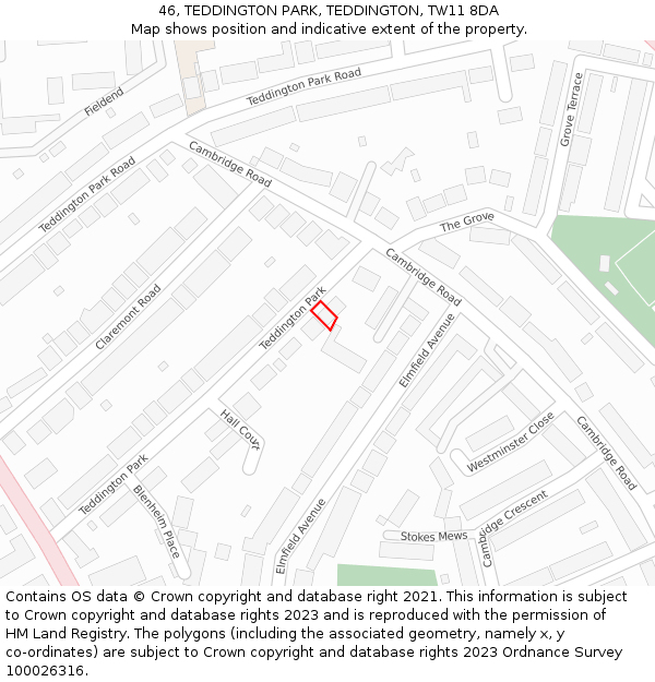 46, TEDDINGTON PARK, TEDDINGTON, TW11 8DA: Location map and indicative extent of plot