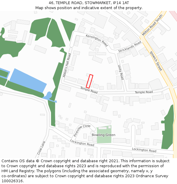 46, TEMPLE ROAD, STOWMARKET, IP14 1AT: Location map and indicative extent of plot