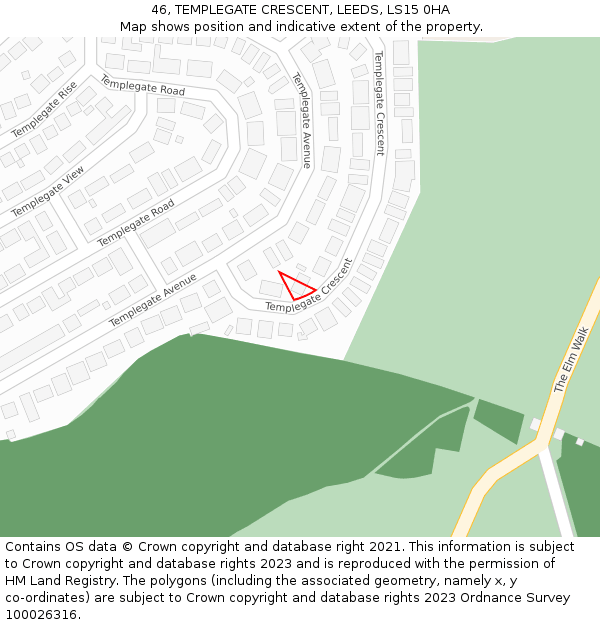 46, TEMPLEGATE CRESCENT, LEEDS, LS15 0HA: Location map and indicative extent of plot