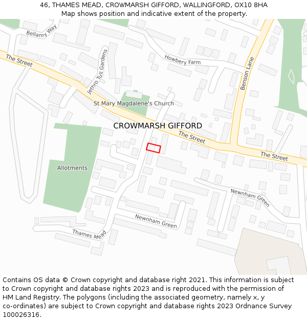 46, THAMES MEAD, CROWMARSH GIFFORD, WALLINGFORD, OX10 8HA: Location map and indicative extent of plot