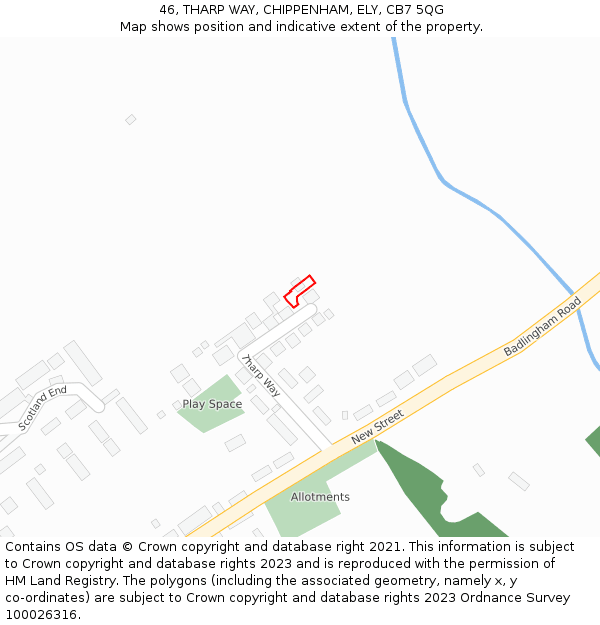 46, THARP WAY, CHIPPENHAM, ELY, CB7 5QG: Location map and indicative extent of plot