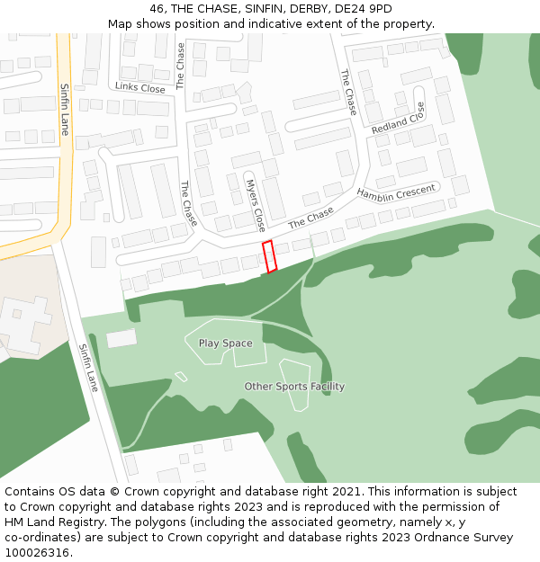 46, THE CHASE, SINFIN, DERBY, DE24 9PD: Location map and indicative extent of plot