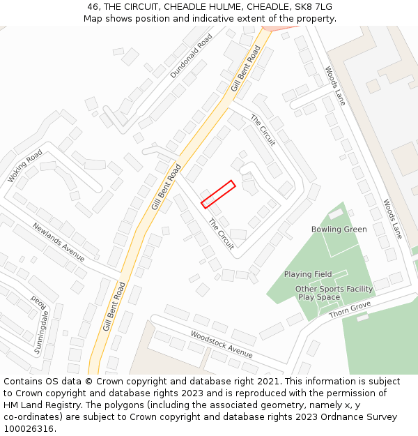 46, THE CIRCUIT, CHEADLE HULME, CHEADLE, SK8 7LG: Location map and indicative extent of plot