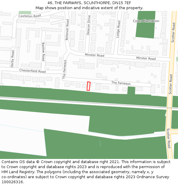 46, THE FAIRWAYS, SCUNTHORPE, DN15 7EF: Location map and indicative extent of plot