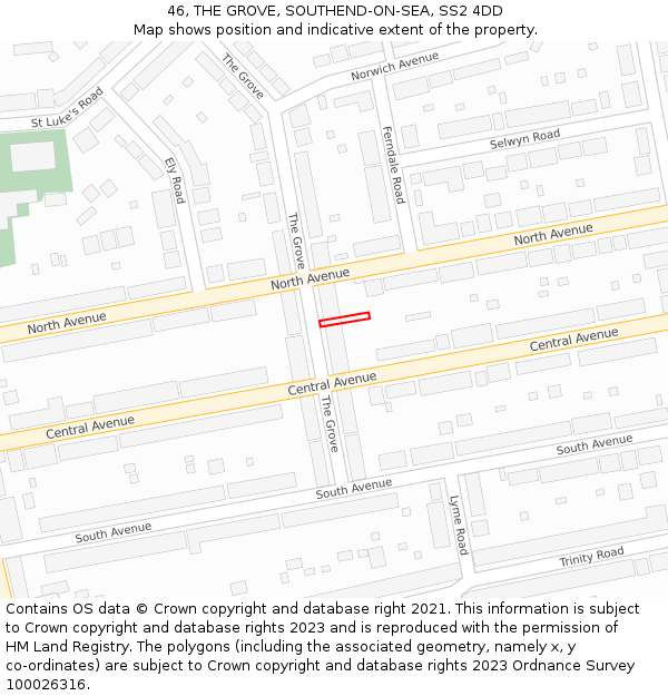 46, THE GROVE, SOUTHEND-ON-SEA, SS2 4DD: Location map and indicative extent of plot