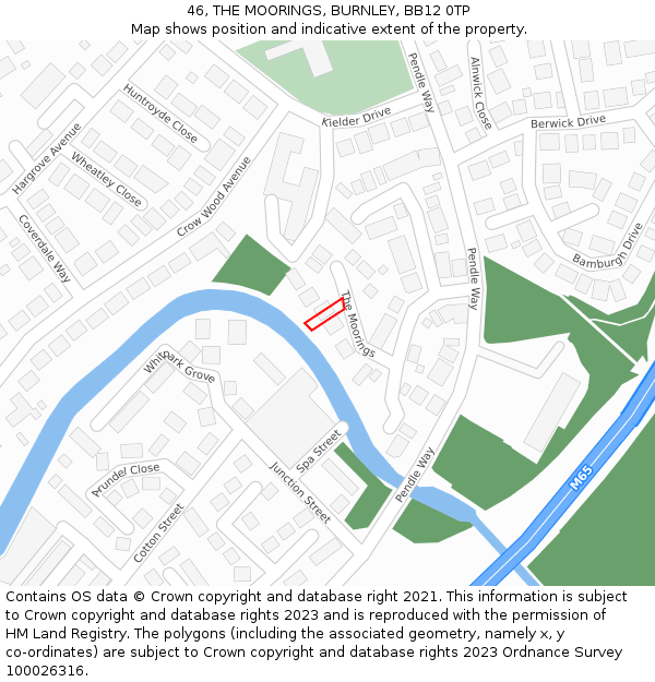 46, THE MOORINGS, BURNLEY, BB12 0TP: Location map and indicative extent of plot