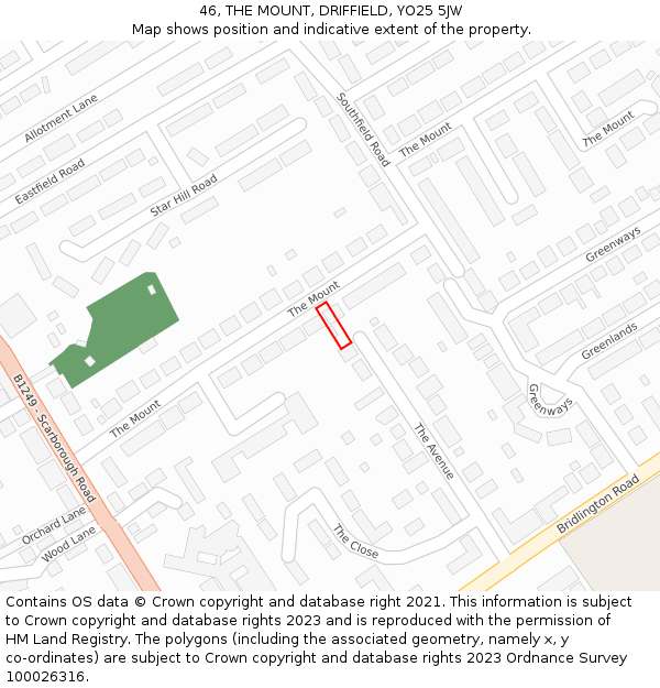 46, THE MOUNT, DRIFFIELD, YO25 5JW: Location map and indicative extent of plot