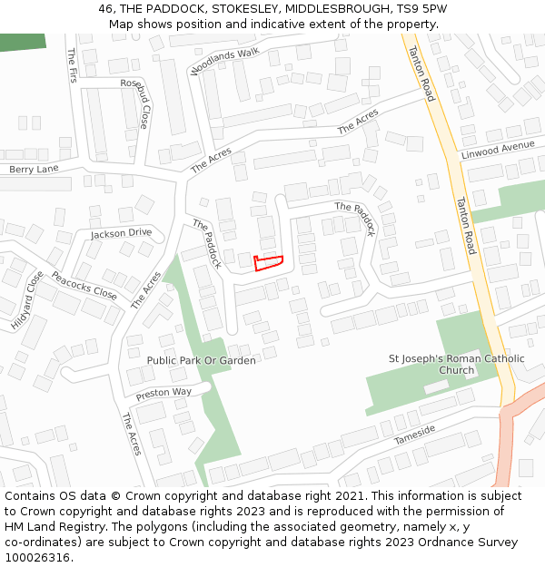 46, THE PADDOCK, STOKESLEY, MIDDLESBROUGH, TS9 5PW: Location map and indicative extent of plot