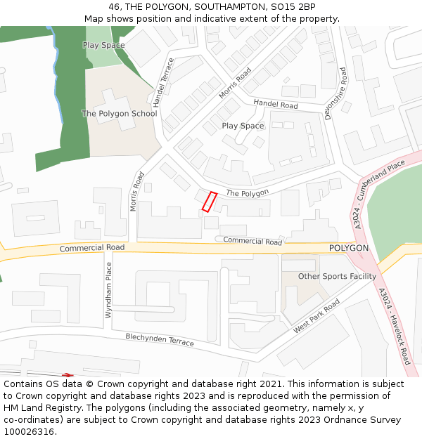 46, THE POLYGON, SOUTHAMPTON, SO15 2BP: Location map and indicative extent of plot