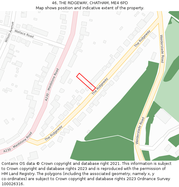 46, THE RIDGEWAY, CHATHAM, ME4 6PD: Location map and indicative extent of plot