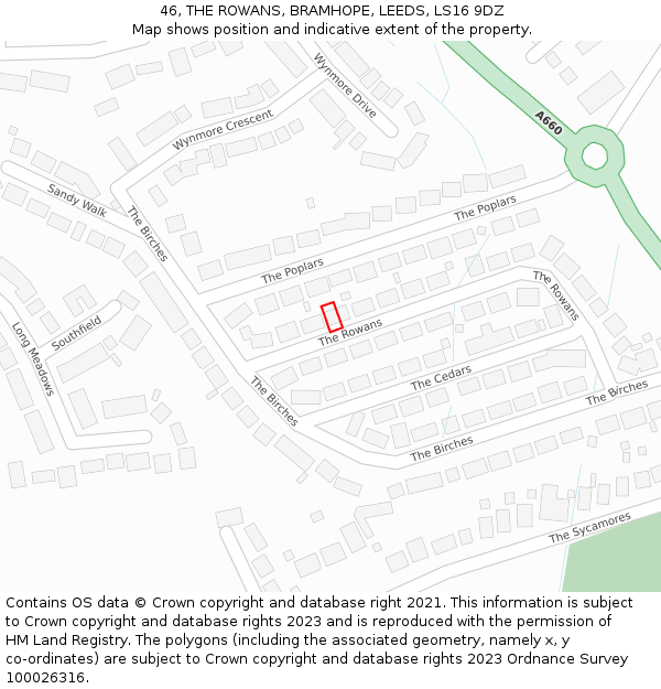 46, THE ROWANS, BRAMHOPE, LEEDS, LS16 9DZ: Location map and indicative extent of plot