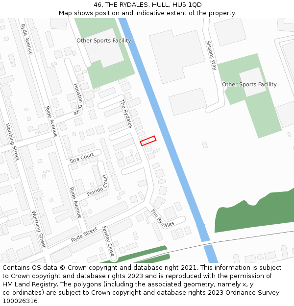 46, THE RYDALES, HULL, HU5 1QD: Location map and indicative extent of plot