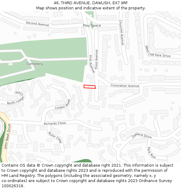 46, THIRD AVENUE, DAWLISH, EX7 9RF: Location map and indicative extent of plot