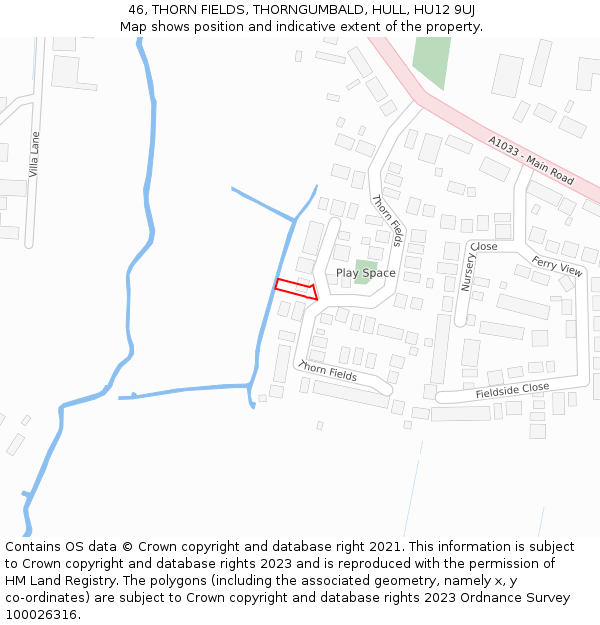 46, THORN FIELDS, THORNGUMBALD, HULL, HU12 9UJ: Location map and indicative extent of plot