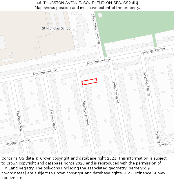 46, THURSTON AVENUE, SOUTHEND-ON-SEA, SS2 4UJ: Location map and indicative extent of plot