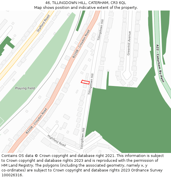 46, TILLINGDOWN HILL, CATERHAM, CR3 6QL: Location map and indicative extent of plot