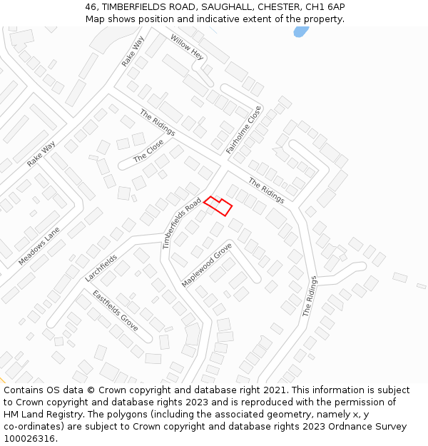 46, TIMBERFIELDS ROAD, SAUGHALL, CHESTER, CH1 6AP: Location map and indicative extent of plot