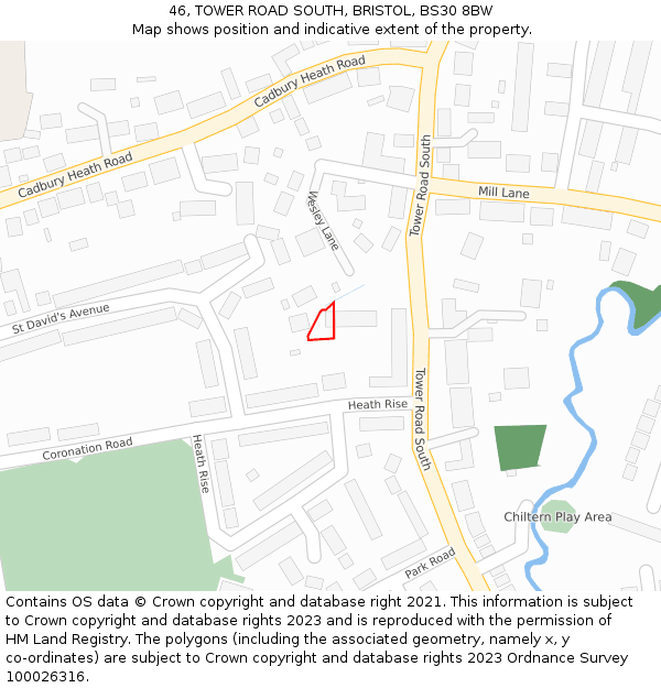 46, TOWER ROAD SOUTH, BRISTOL, BS30 8BW: Location map and indicative extent of plot