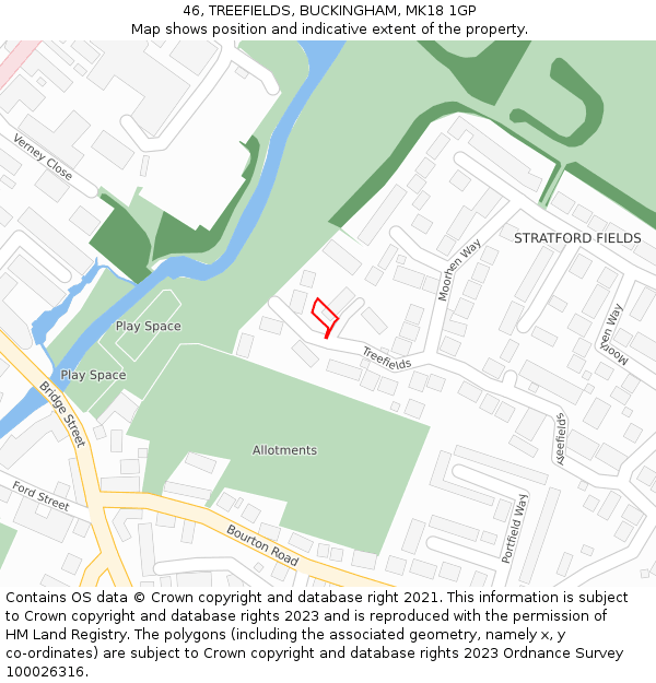 46, TREEFIELDS, BUCKINGHAM, MK18 1GP: Location map and indicative extent of plot