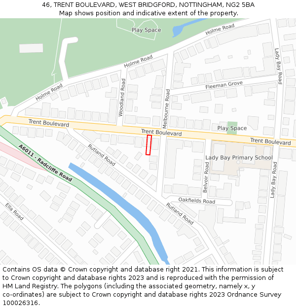 46, TRENT BOULEVARD, WEST BRIDGFORD, NOTTINGHAM, NG2 5BA: Location map and indicative extent of plot