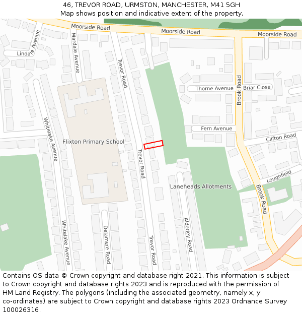 46, TREVOR ROAD, URMSTON, MANCHESTER, M41 5GH: Location map and indicative extent of plot