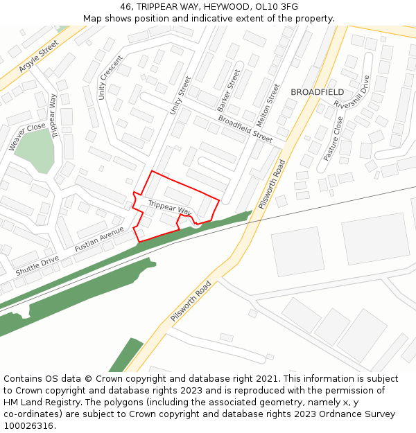 46, TRIPPEAR WAY, HEYWOOD, OL10 3FG: Location map and indicative extent of plot