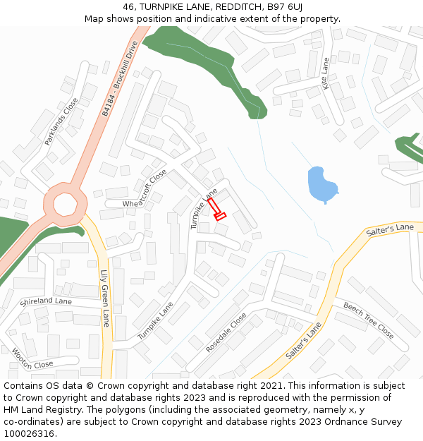 46, TURNPIKE LANE, REDDITCH, B97 6UJ: Location map and indicative extent of plot