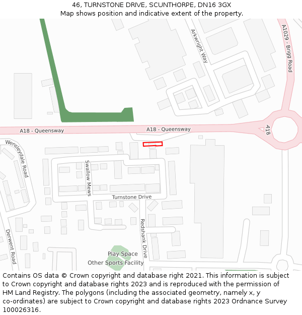 46, TURNSTONE DRIVE, SCUNTHORPE, DN16 3GX: Location map and indicative extent of plot