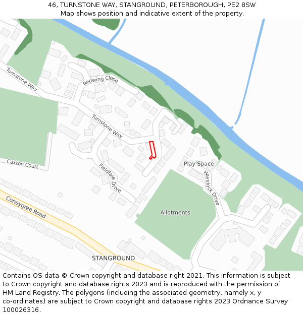 46, TURNSTONE WAY, STANGROUND, PETERBOROUGH, PE2 8SW: Location map and indicative extent of plot