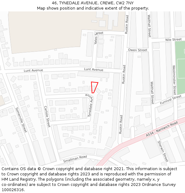 46, TYNEDALE AVENUE, CREWE, CW2 7NY: Location map and indicative extent of plot