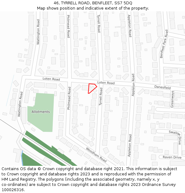 46, TYRRELL ROAD, BENFLEET, SS7 5DQ: Location map and indicative extent of plot