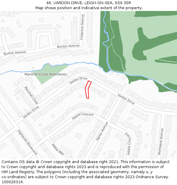 46, VARDON DRIVE, LEIGH-ON-SEA, SS9 3SR: Location map and indicative extent of plot