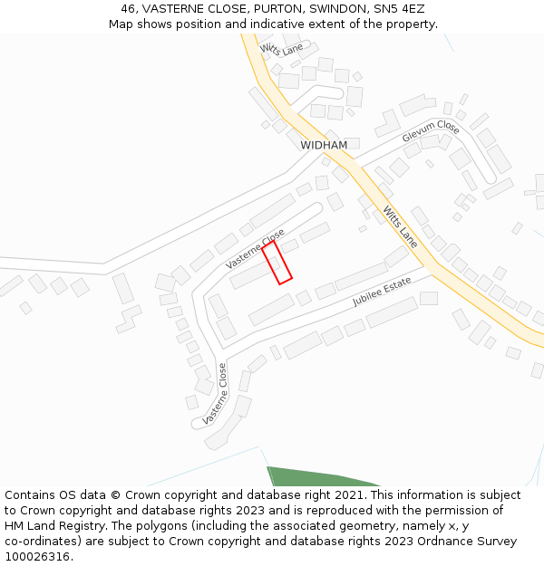 46, VASTERNE CLOSE, PURTON, SWINDON, SN5 4EZ: Location map and indicative extent of plot