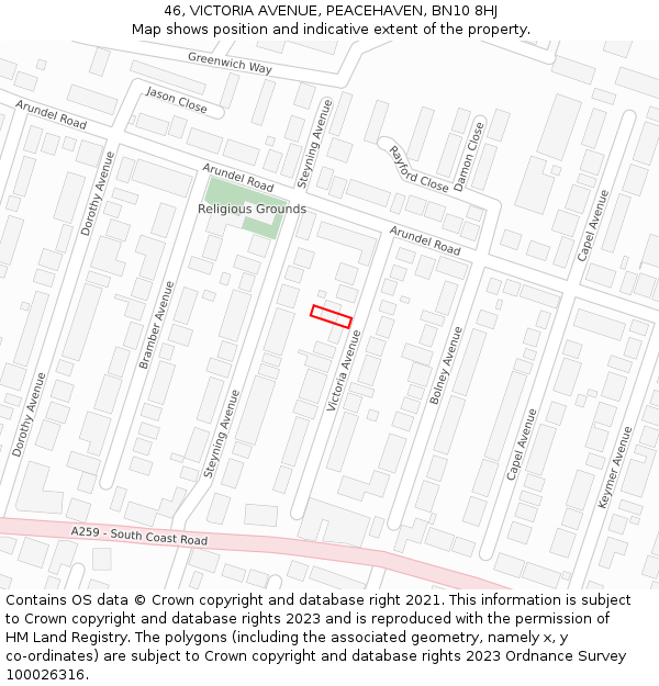 46, VICTORIA AVENUE, PEACEHAVEN, BN10 8HJ: Location map and indicative extent of plot