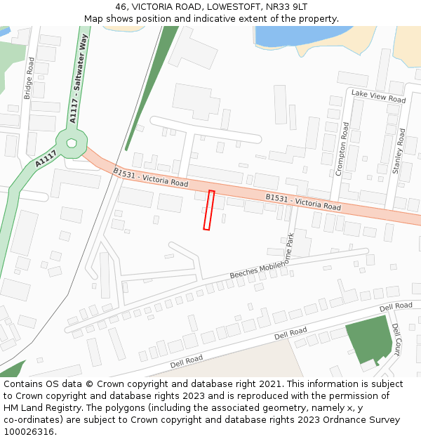 46, VICTORIA ROAD, LOWESTOFT, NR33 9LT: Location map and indicative extent of plot