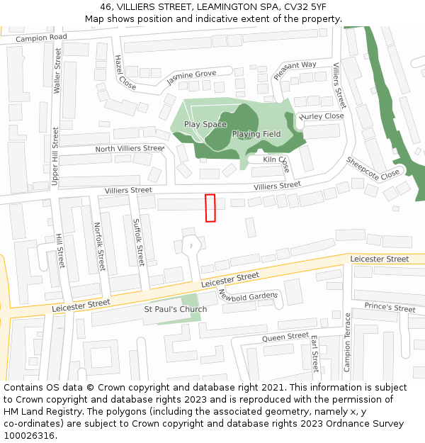 46, VILLIERS STREET, LEAMINGTON SPA, CV32 5YF: Location map and indicative extent of plot