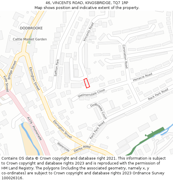 46, VINCENTS ROAD, KINGSBRIDGE, TQ7 1RP: Location map and indicative extent of plot