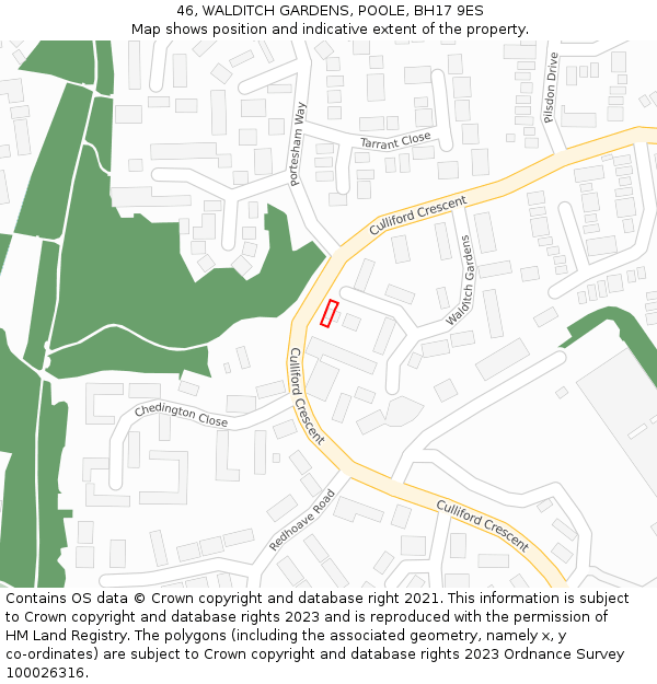 46, WALDITCH GARDENS, POOLE, BH17 9ES: Location map and indicative extent of plot