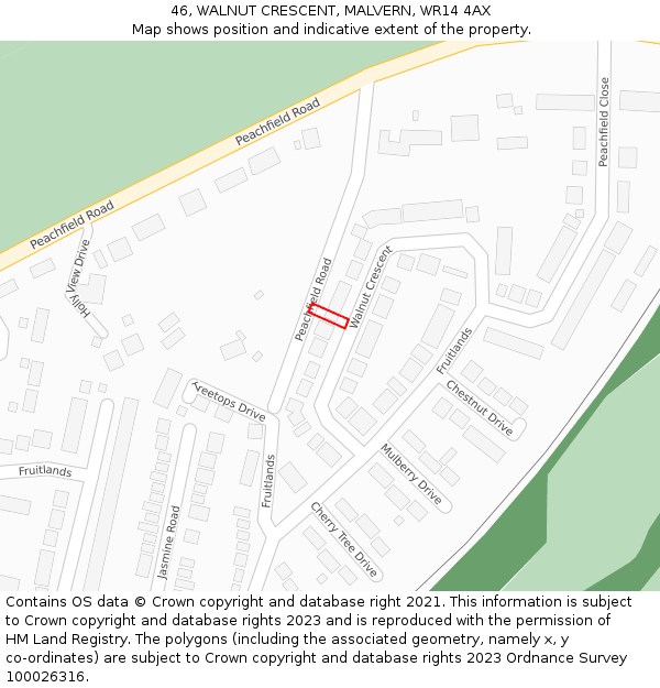 46, WALNUT CRESCENT, MALVERN, WR14 4AX: Location map and indicative extent of plot