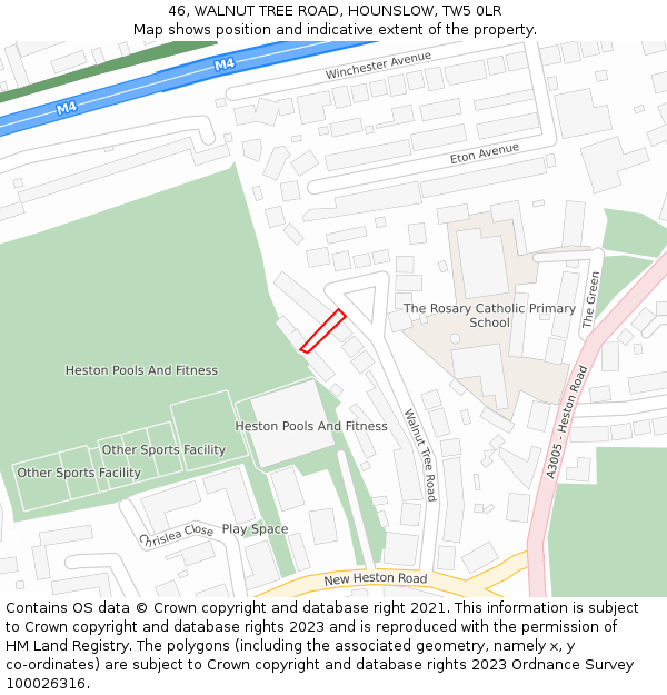 46, WALNUT TREE ROAD, HOUNSLOW, TW5 0LR: Location map and indicative extent of plot